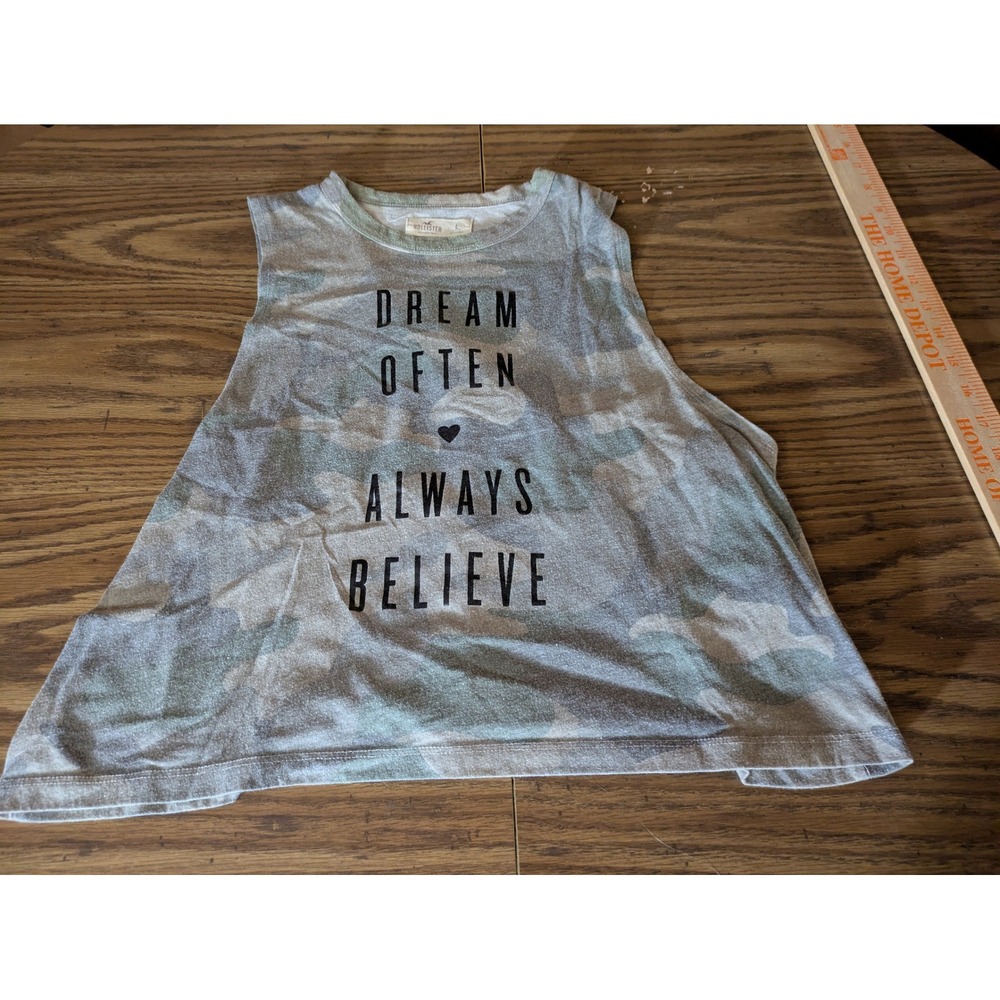 Hollister Womens Camo Dream Often Always Believe Muscle Tank Top Green Large